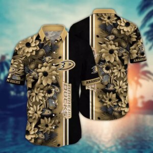Anaheim Ducks Golden Bloom Stripe Hawaiian Shirt