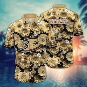 Anaheim Ducks Golden Floral Hawaiian Shirt