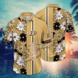 Anaheim Ducks Golden Stripe Bloom Hawaiian Shirt