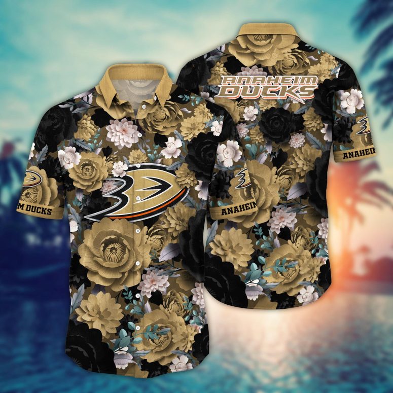 Anaheim Ducks Midnight Floral Elegance Hawaiian Shirt Anaheim Ducks Midnight Floral Elegance Hawaiian Shirt