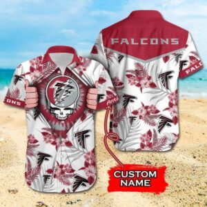 Atlanta Falcons Floral Skull Personalized Name Hawaiian Shirt