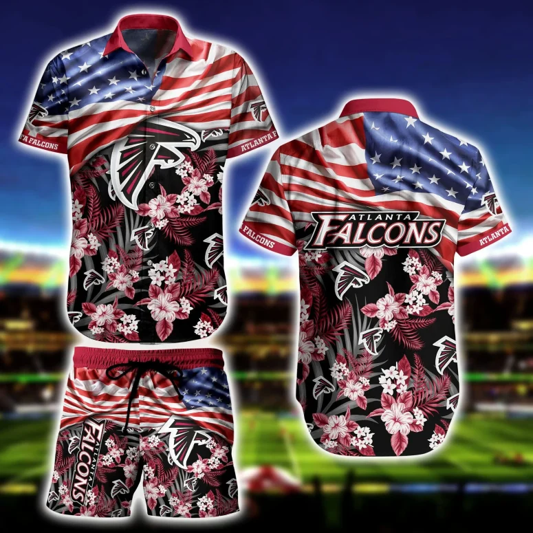 Atlanta Falcons Patriotic Floral Hawaiian Shirt Atlanta Falcons Patriotic Floral Hawaiian Shirt