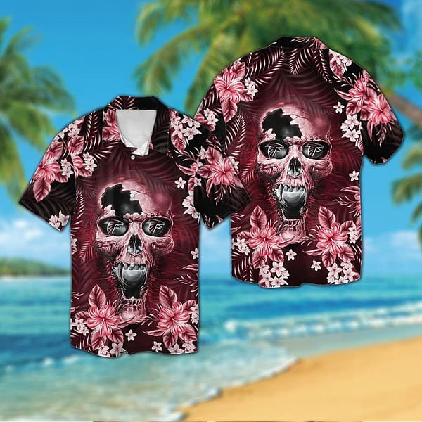 Atlanta Falcons Skull and Flower NFL Football Team Hawaiian Shirt Atlanta Falcons Skull and Flower NFL Football Team Hawaiian Shirt