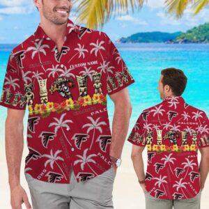 Atlanta Falcons The Moai Custom Name NFL Football Team Hawaiian Shirt