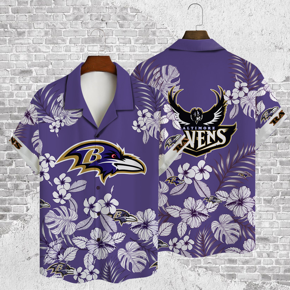Baltimore Ravens Floral Pattern NFL Football Team Hawaiian Shirt Baltimore Ravens Floral Pattern NFL Football Team Hawaiian Shirt
