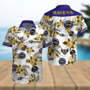 Baltimore Ravens Flower Pattern NFL Football Team Hawaiian Shirt