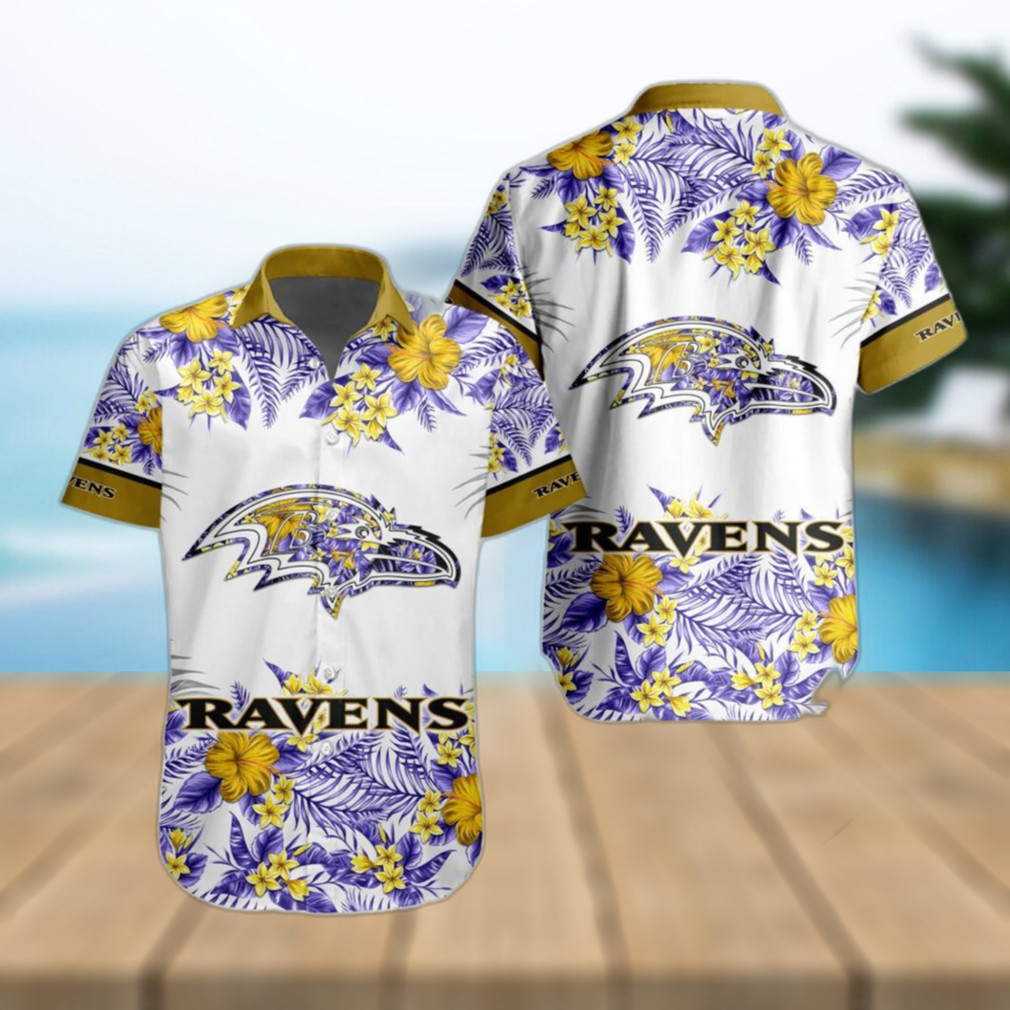 Baltimore Ravens Hibiscus NFL Football Team Hawaiian Shirt Baltimore Ravens Hibiscus NFL Football Team Hawaiian Shirt