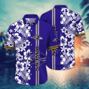Baltimore Ravens White Flora NFL Football Team Hawaiian Shirt
