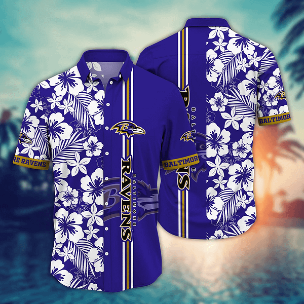 Baltimore Ravens White Flora NFL Football Team Hawaiian Shirt Baltimore Ravens White Flora NFL Football Team Hawaiian Shirt