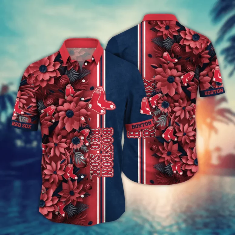Boston Red Sox Bold Midnight Blooms Hawaiian Shirt Boston Red Sox Bold Midnight Blooms Hawaiian Shirt