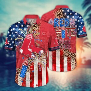 Boston Red Sox Leopard Stars Stripes Celebration Hawaiian Shirt