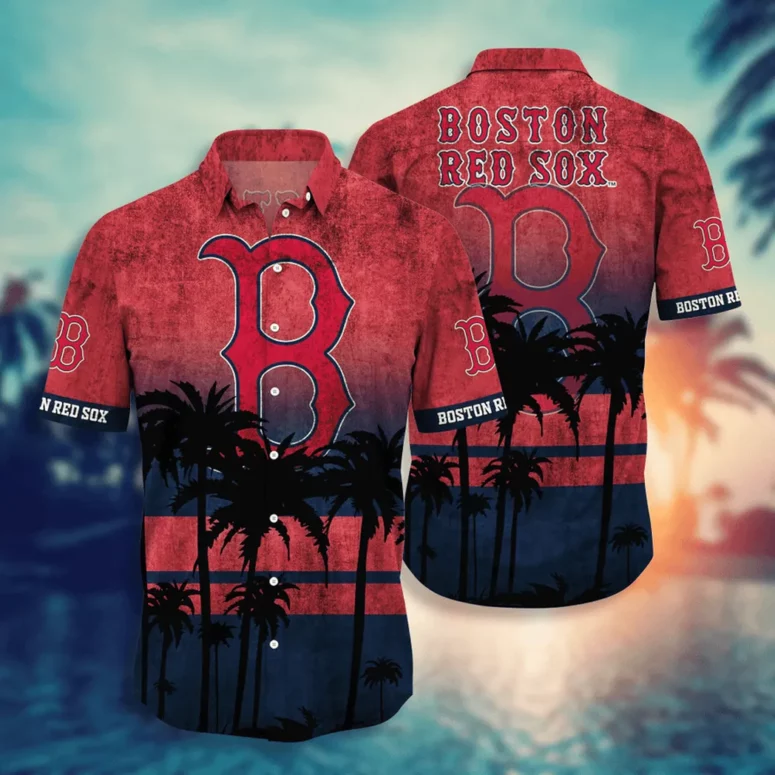 Boston Red Sox Tropical Palm Paradise Hawaiian Shirt Boston Red Sox Tropical Palm Paradise Hawaiian Shirt