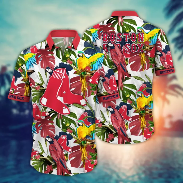 Boston Red Sox Tropical Parrot Hawaiian Shirt Boston Red Sox Tropical Parrot Hawaiian Shirt