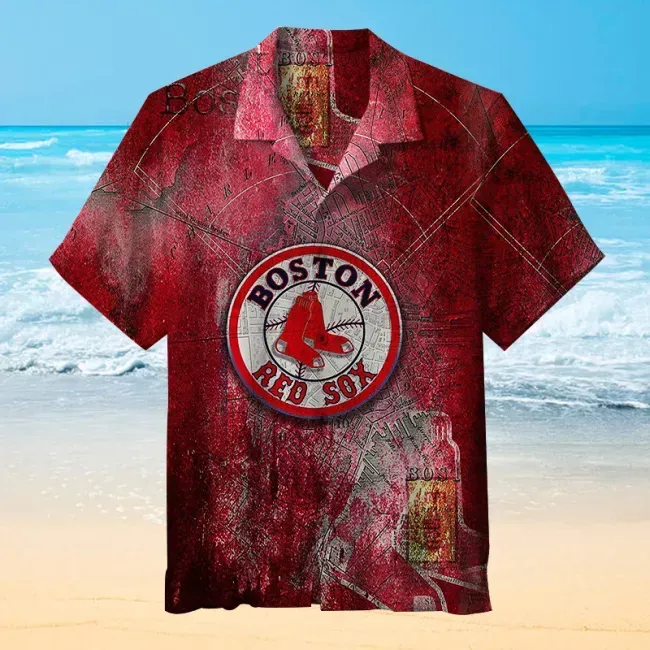 Boston Red Sox Vintage Map Graphic Hawaiian Shirt Boston Red Sox Vintage Map Graphic Hawaiian Shirt