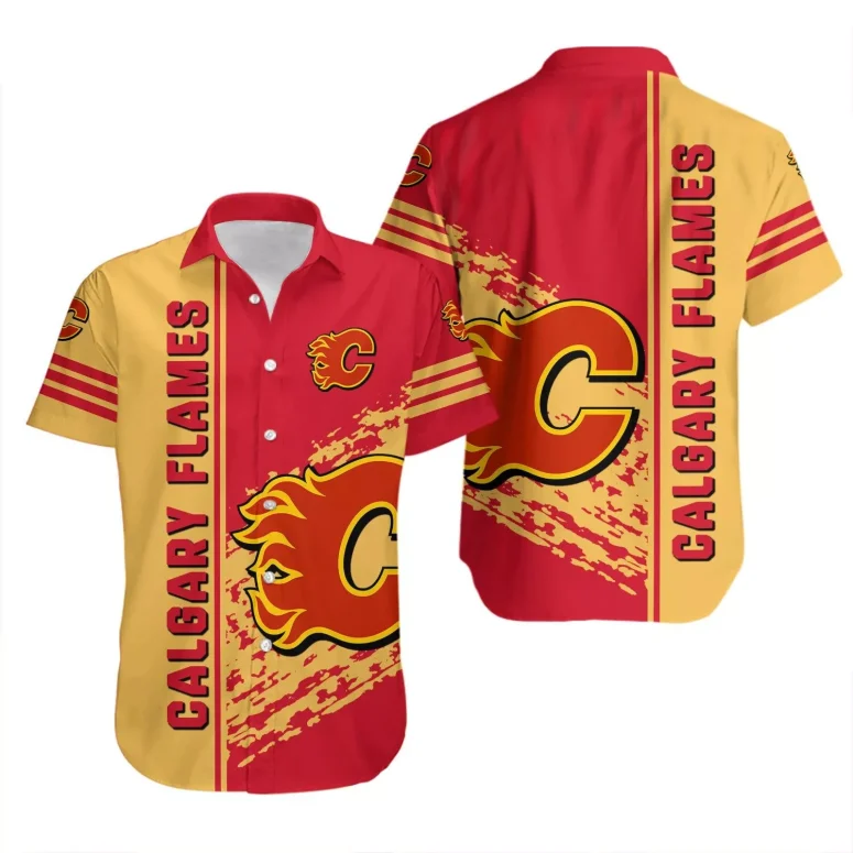 Calgary Flames Bold Blaze Hawaiian Shirt Calgary Flames Bold Blaze Hawaiian Shirt