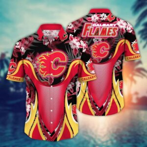 Calgary Flames Hibiscus Wave Hawaiian Shirt