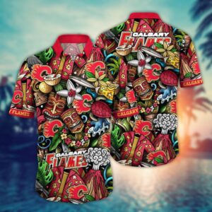 Calgary Flames Island Tiki Hawaiian Shirt