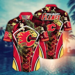 Calgary Flames Jungle Bloom Hawaiian Shirt