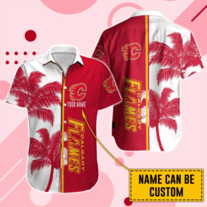 Calgary Flames Palm Breeze Personalized Name Hawaiian Shirt