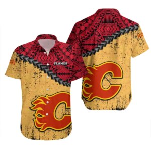 Calgary Flames Tribal Fusion Hawaiian Shirt