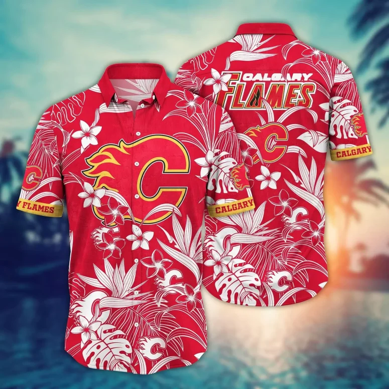 Calgary Flames Tropical Bloom Hawaiian Shirt Calgary Flames Tropical Bloom Hawaiian Shirt