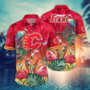 Calgary Flames Tropical Flamingo Hawaiian Shirt