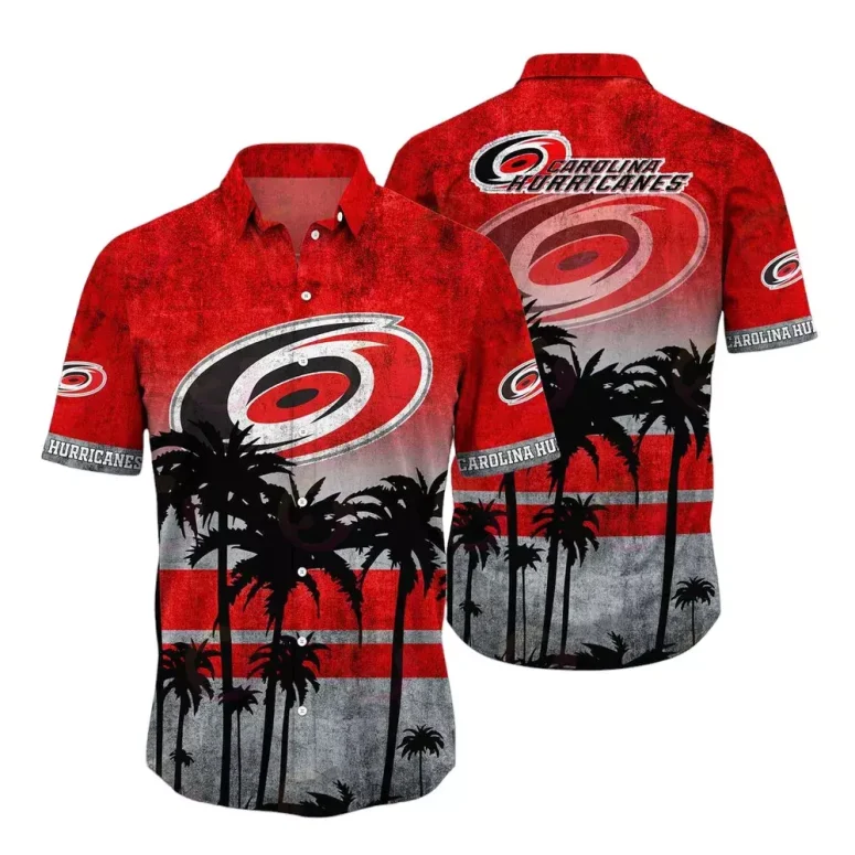 Carolina Hurricanes Sunset Palms Hawaiian Shirt Carolina Hurricanes Sunset Palms Hawaiian Shirt