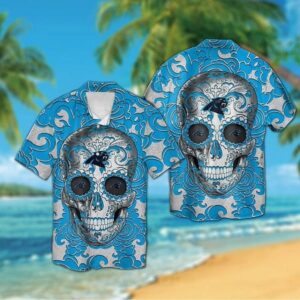 Carolina Panthers Floral Skull NFL Football Team Hawaiian Shirt