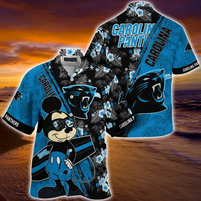 Carolina Panthers Mickey Sunset Bay Hawaiian Shirt Carolina Panthers Mickey Sunset Bay Hawaiian Shirt