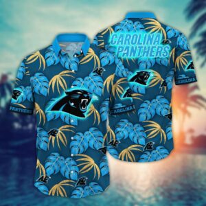 Carolina Panthers Palm Tree Leaves NFL Football Team Hawaiian Shirt