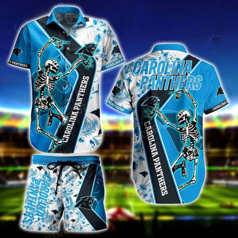 Carolina Panthers Sekeleton Design Hawaiian Shirt Carolina Panthers Sekeleton Design Hawaiian Shirt