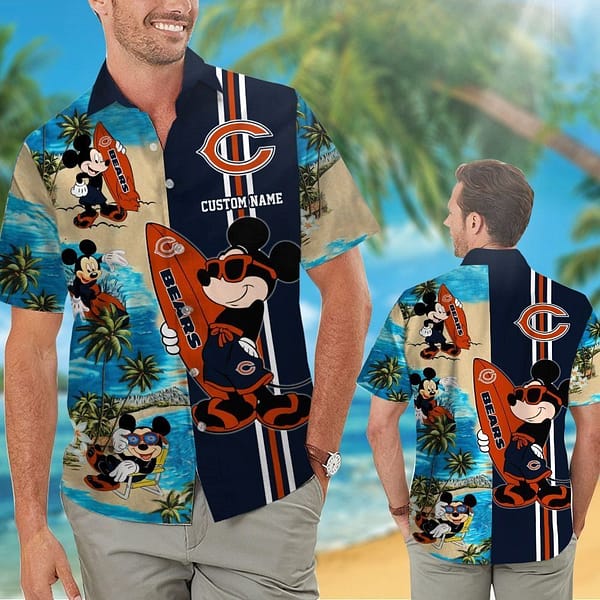 Chicago Bears Mickey Mouse Custom Name NFL Football Team Hawaiian Shirt Chicago Bears Mickey Mouse Custom Name NFL Football Team Hawaiian Shirt