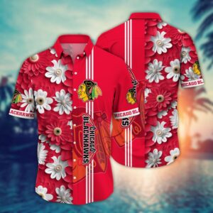 Chicago Blackhawks Daisy Stripe Hawaiian Shirt