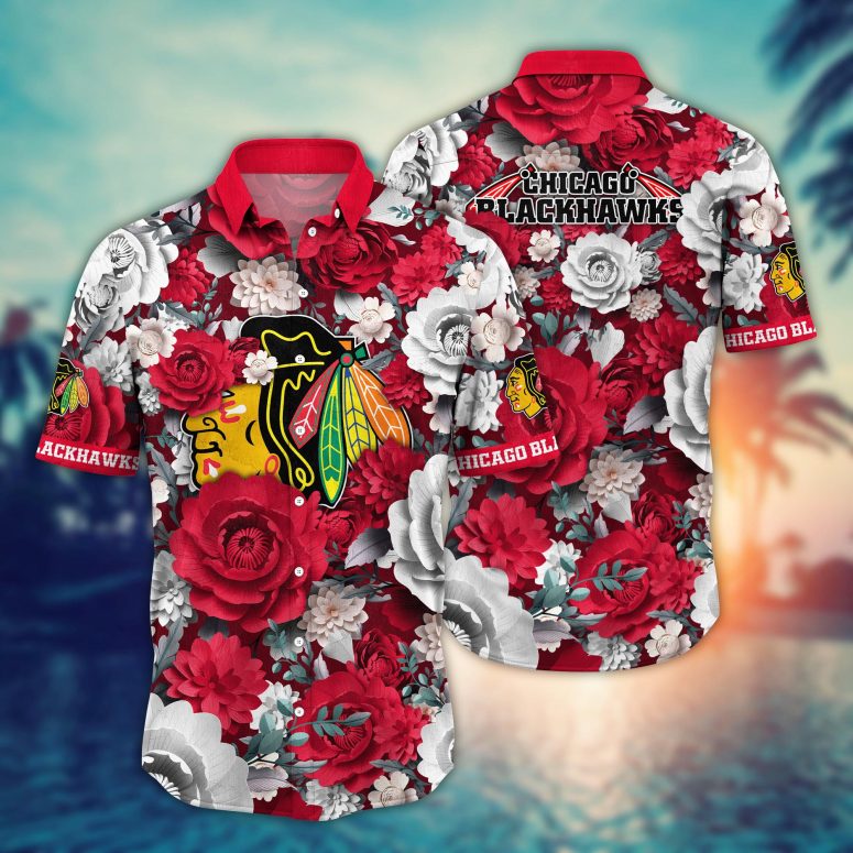 Chicago Blackhawks Elegant Blossom Hawaiian Shirt Chicago Blackhawks Elegant Blossom Hawaiian Shirt