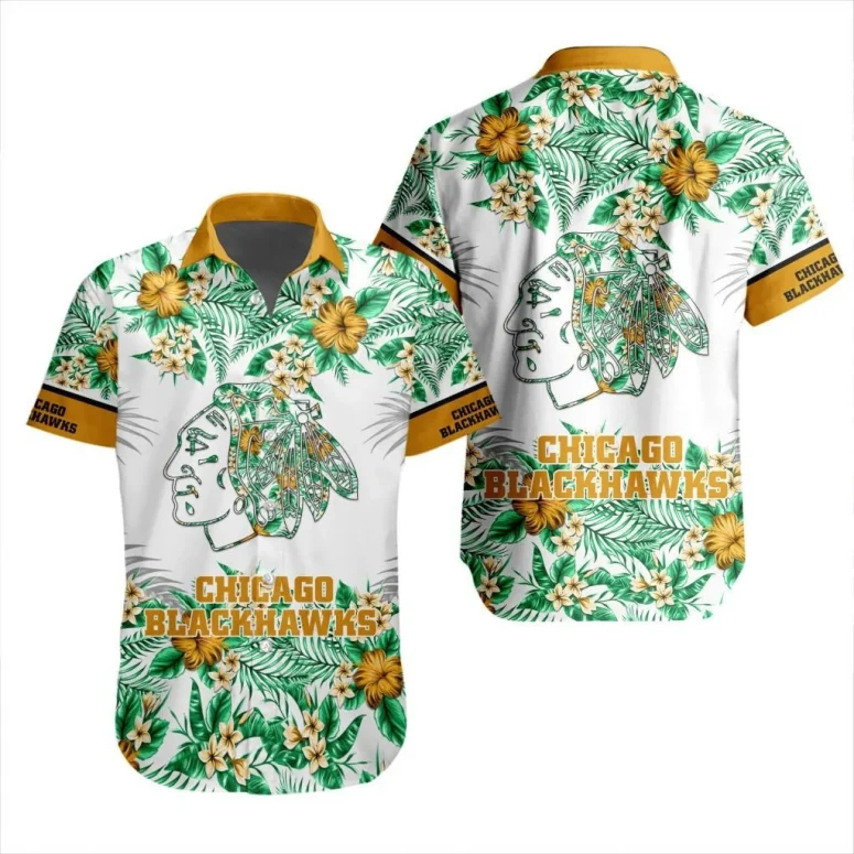 Chicago Blackhawks Golden Bloom Hawaiian Shirt Chicago Blackhawks Golden Bloom Hawaiian Shirt