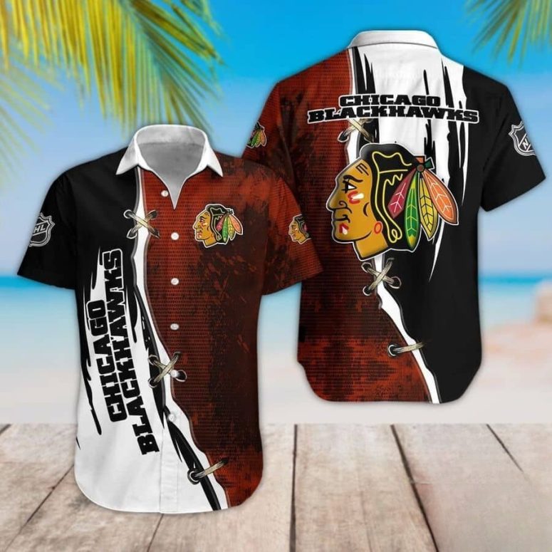 Chicago Blackhawks Rugged Split Hawaiian Shirt Chicago Blackhawks Rugged Split Hawaiian Shirt