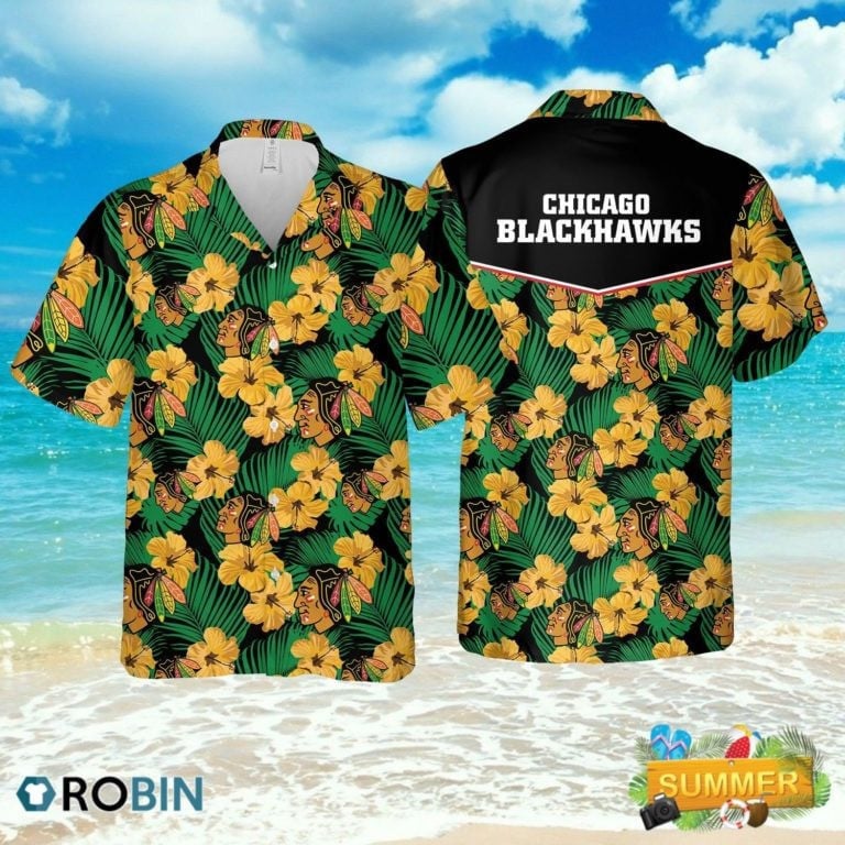 Chicago Blackhawks Tropical Gold Hawaiian Shirt Chicago Blackhawks Tropical Gold Hawaiian Shirt