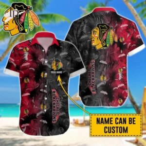 Chicago Blackhawks Tropical Noir Personalized Hawaiian Shirt