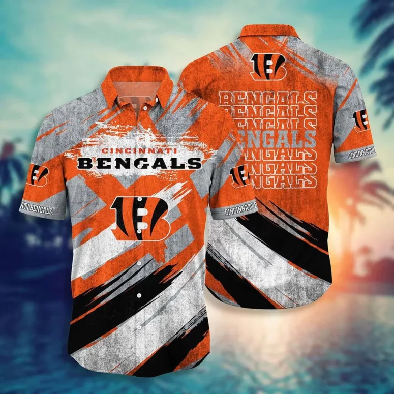 Cincinnati Bengals Abstract Stripes Hawaiian Shirt Cincinnati Bengals Abstract Stripes Hawaiian Shirt