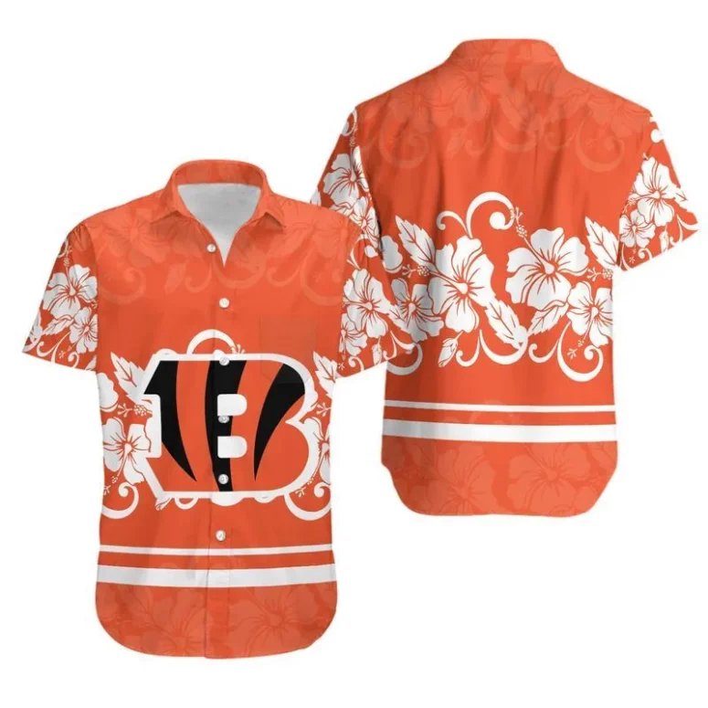 Cincinnati Bengals Classic Floral Stripe Hawaiian Shirt Cincinnati Bengals Classic Floral Stripe Hawaiian Shirt