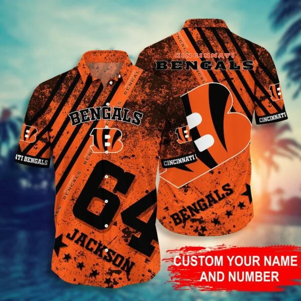 Cincinnati Bengals Custom Grunge Jersey Hawaiian Shirt Cincinnati Bengals Custom Grunge Jersey Hawaiian Shirt
