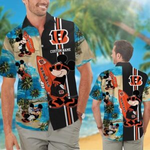 Cincinnati Bengals Mickey Mouse Custom Name NFL Football Team Hawaiian Shirt