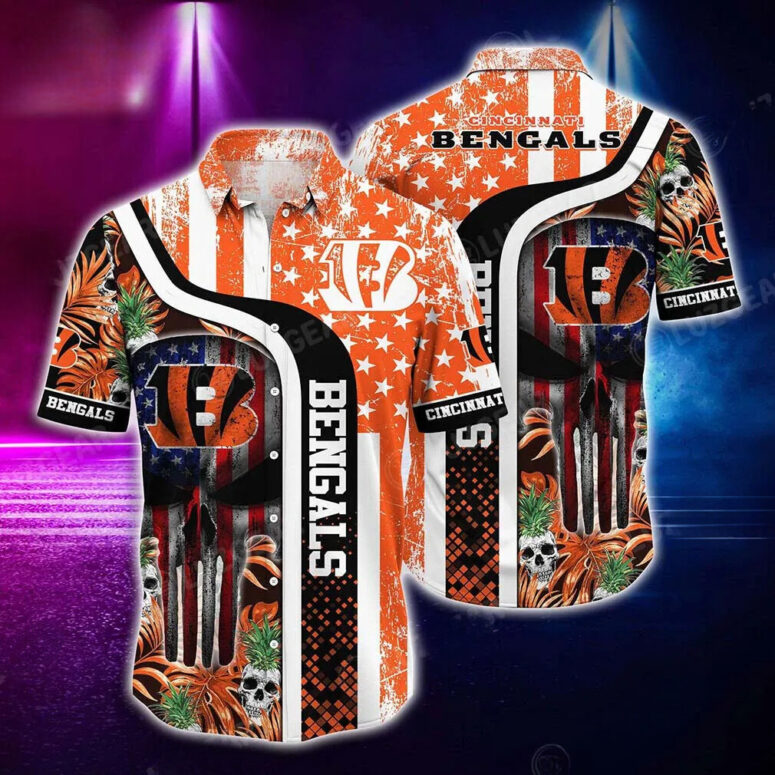 Cincinnati Bengals Skull Patriot Hawaiian Shirt Cincinnati Bengals Skull Patriot Hawaiian Shirt