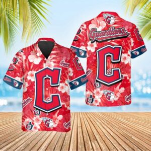 Cleveland Guardians Hibiscus Emblem Hawaiian Shirt