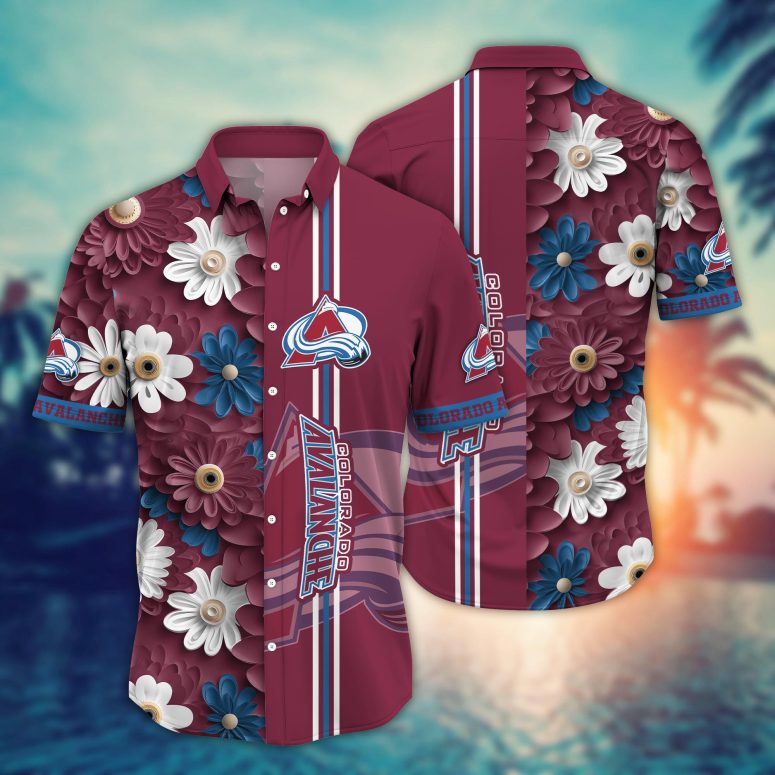 Colorado Avalanche Striped Floral Hawaiian Shirt Colorado Avalanche Striped Floral Hawaiian Shirt