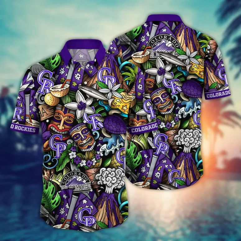 Colorado Rockies Tiki Tropics Hawaiian Shirt Colorado Rockies Tiki Tropics Hawaiian Shirt