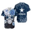 Dallas Cowboys Skull Wearing Blue Rose NFL Football Team Hawaiian Shirt