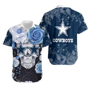 Dallas Cowboys Skull Wearing Blue Rose NFL Football Team Hawaiian Shirt