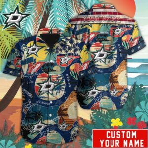 Dallas Stars Retro Beach Personalized Name Number Hawaiian Shirt