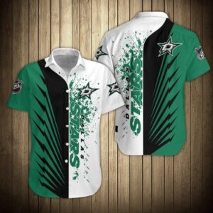 Dallas Stars Splatter Stripes Hawaiian Shirt